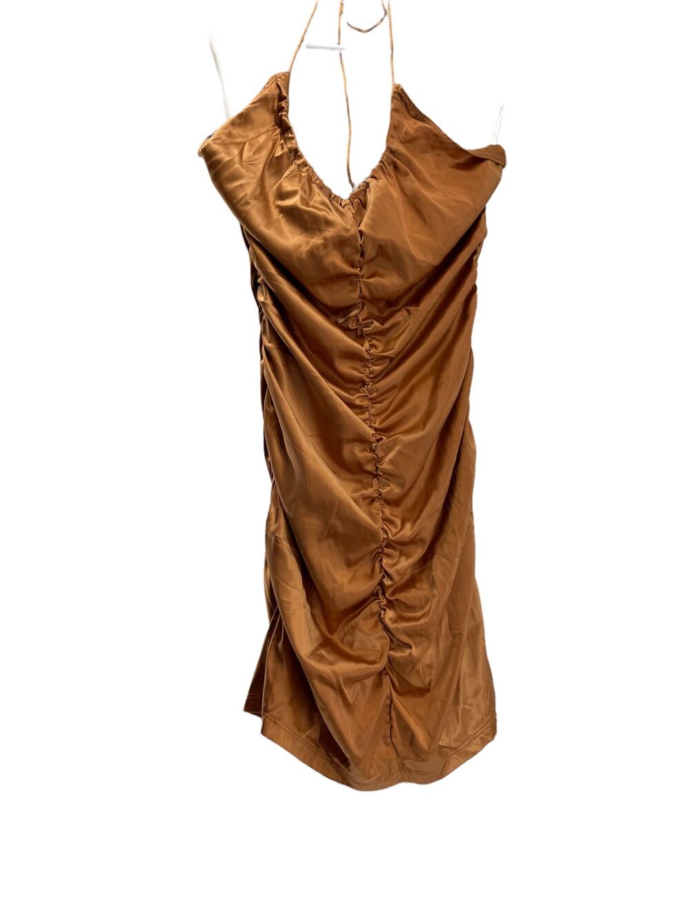 Shein Brown Ruched Cinched Sleeveless Halter Mini Dress Women's Size Small